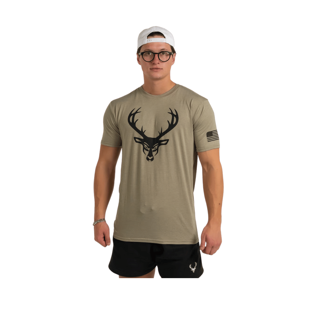 Bucked Up Light Olive/Black Logo Flag Tee