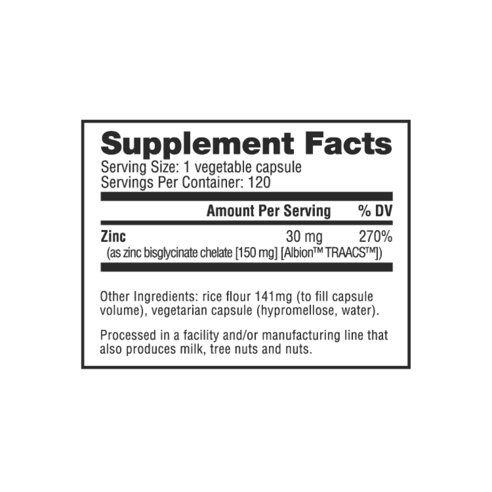 NutraBio Chelated Zinc 30mg 120 caps